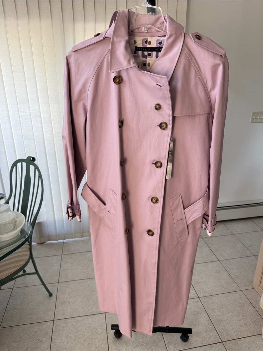 Perry Ellis Light Pink Double-Breasted Trench Coat